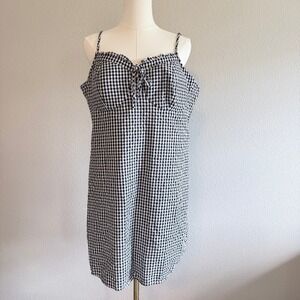 Gingham Mini Dress Black White Check XL 15-17‎ Summer Resort Tie Bust